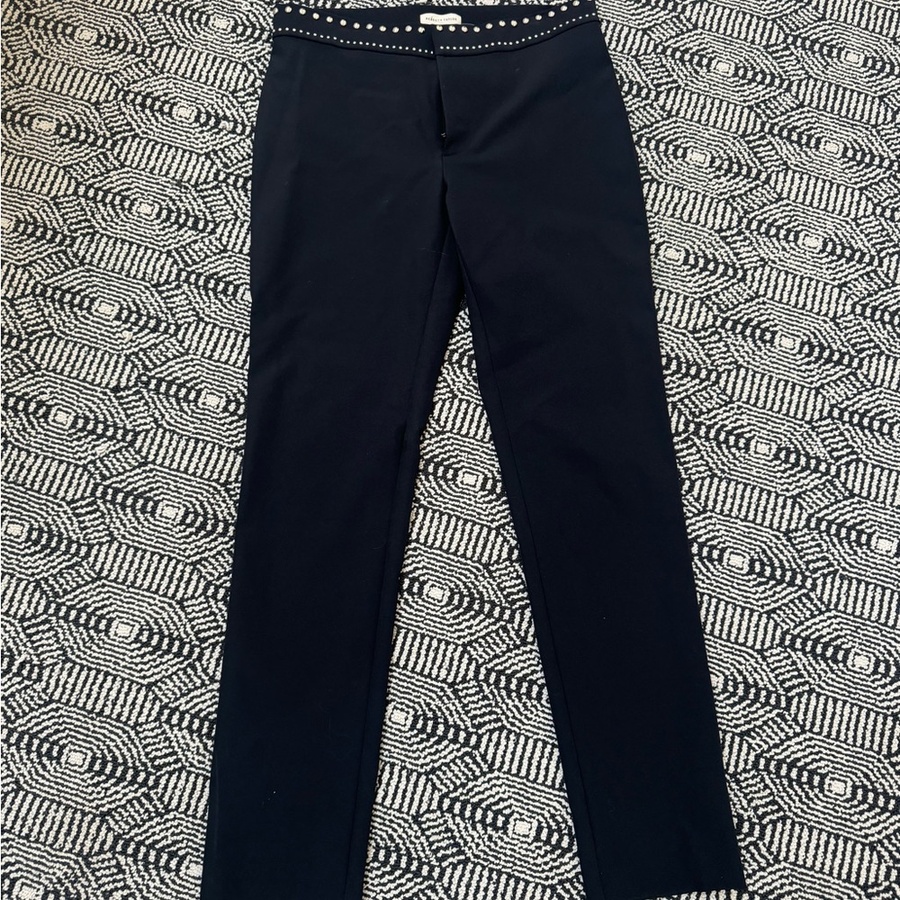 Rebecca Taylor black stretch pants with studded waistband